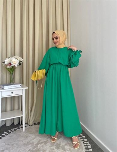 Keten Elbise 2273 Yeşil
